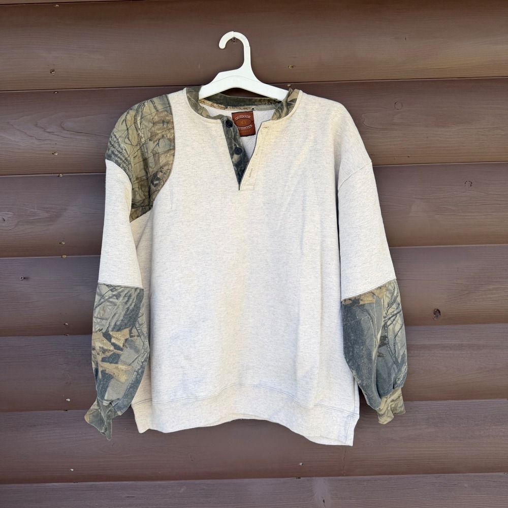 Outdoor Ace Outfitter Henley Sweatshirt Mens XL Real Tree Camo Shooting Pad